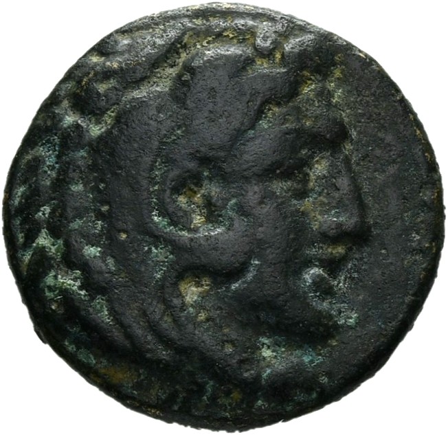 PRICE 299 Alexander III obverse — Head of beardless Heracles right wearing lion skin headdress