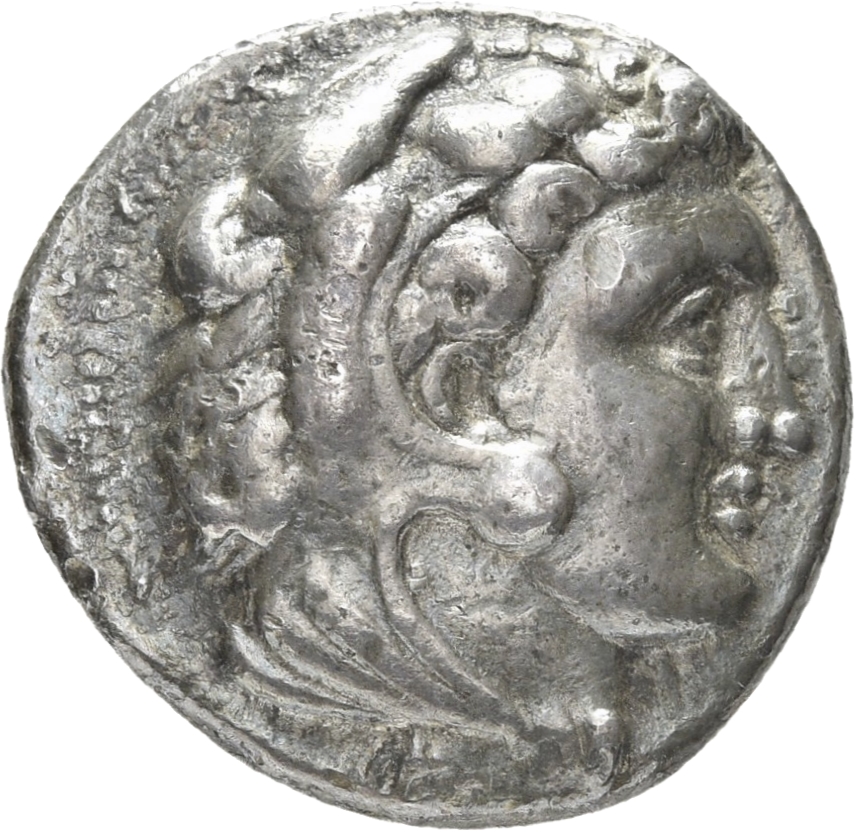 PRICE 2994 Alexander III obverse, Head of beardless Heracles right wearing lion skin headdress