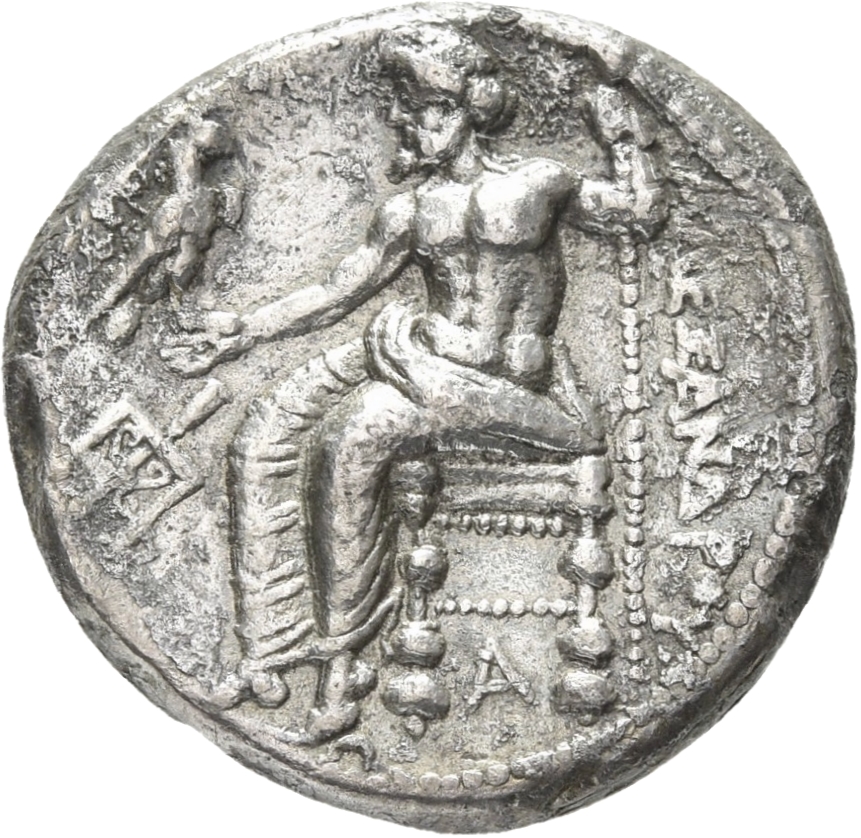 PRICE 2994 Alexander III reverse — Zeus seated on stool-throne left, eagle on outstretched right hand, sceptre in left hand