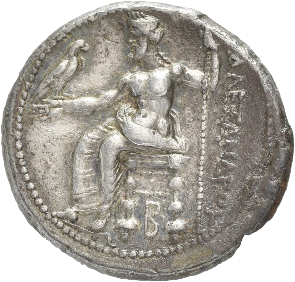 PRICE 3001 Alexander III reverse, Zeus seated on stool-throne left, eagle on outstretched right hand, sceptre in left hand