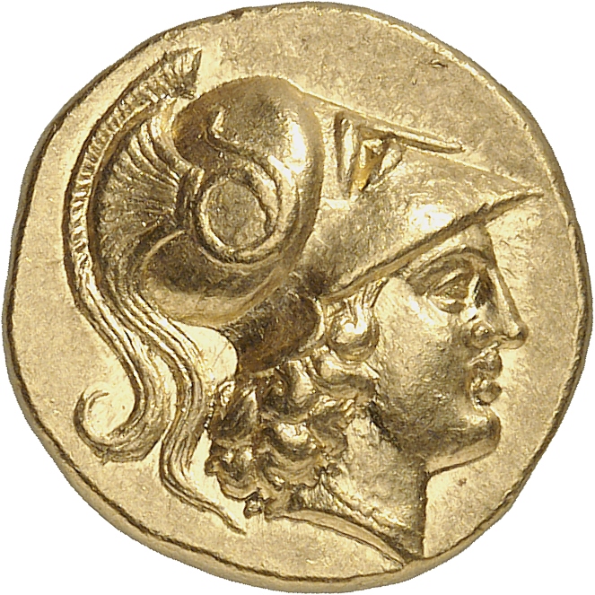 PRICE 3005 Alexander III obverse, Head of Athena right wearing Corinthian helmet with crest