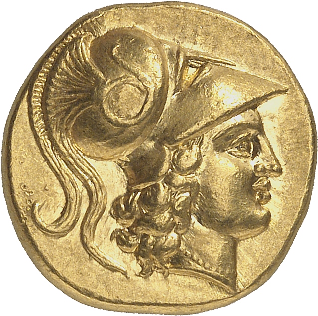 PRICE 3008 Alexander III obverse, Head of Athena right wearing Corinthian helmet with crest