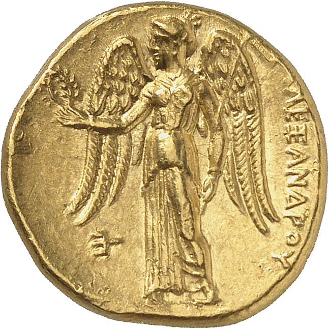 PRICE 3008 Alexander III reverse, Nike standing left holding wreath in right hand, and stylis in her left hand