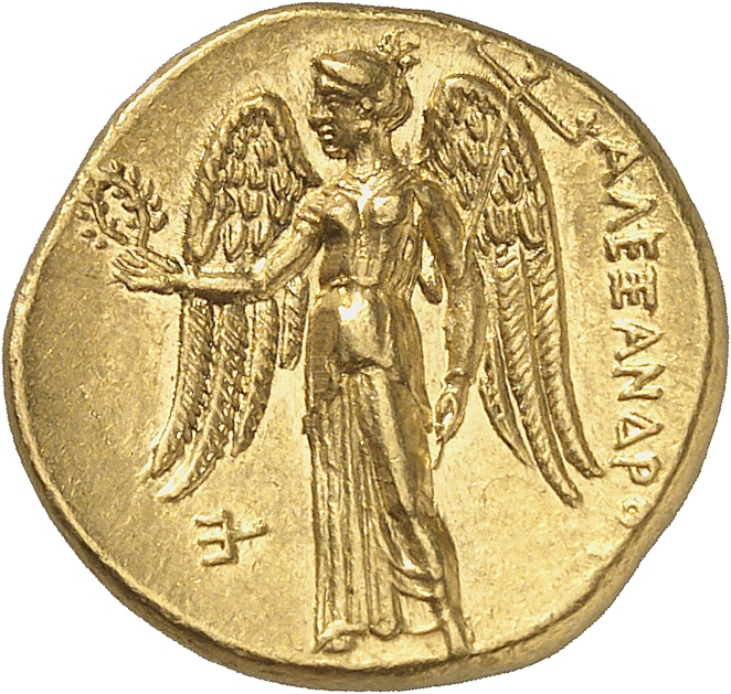 PRICE 3008 Alexander III reverse — Nike standing left holding wreath in right hand, and stylis in her left hand