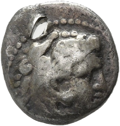 PRICE 3015 Alexander III obverse, Head of beardless Heracles right wearing lion skin headdress