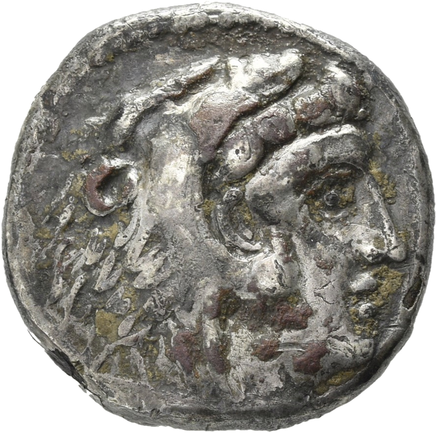 PRICE 3017 Alexander III obverse, Head of beardless Heracles right wearing lion skin headdress