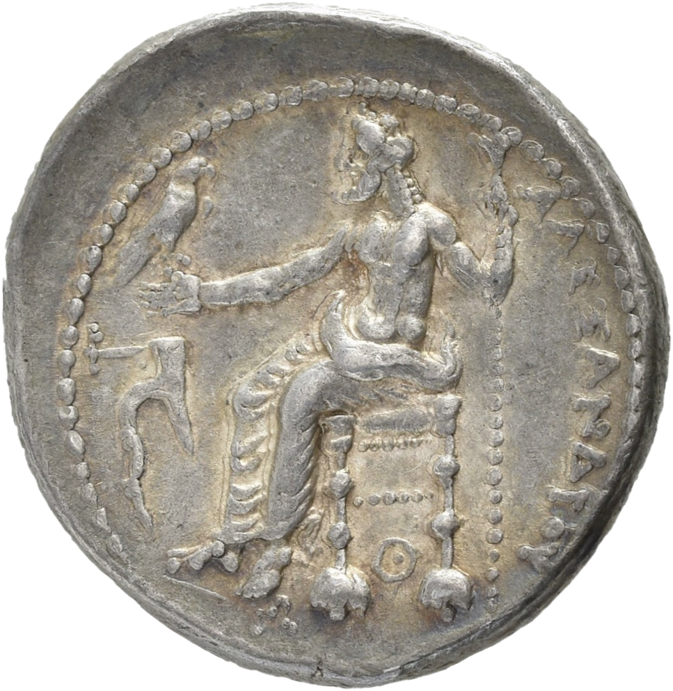 PRICE 3019 Alexander III reverse, Zeus seated on stool-throne left, eagle on outstretched right hand, sceptre in left hand