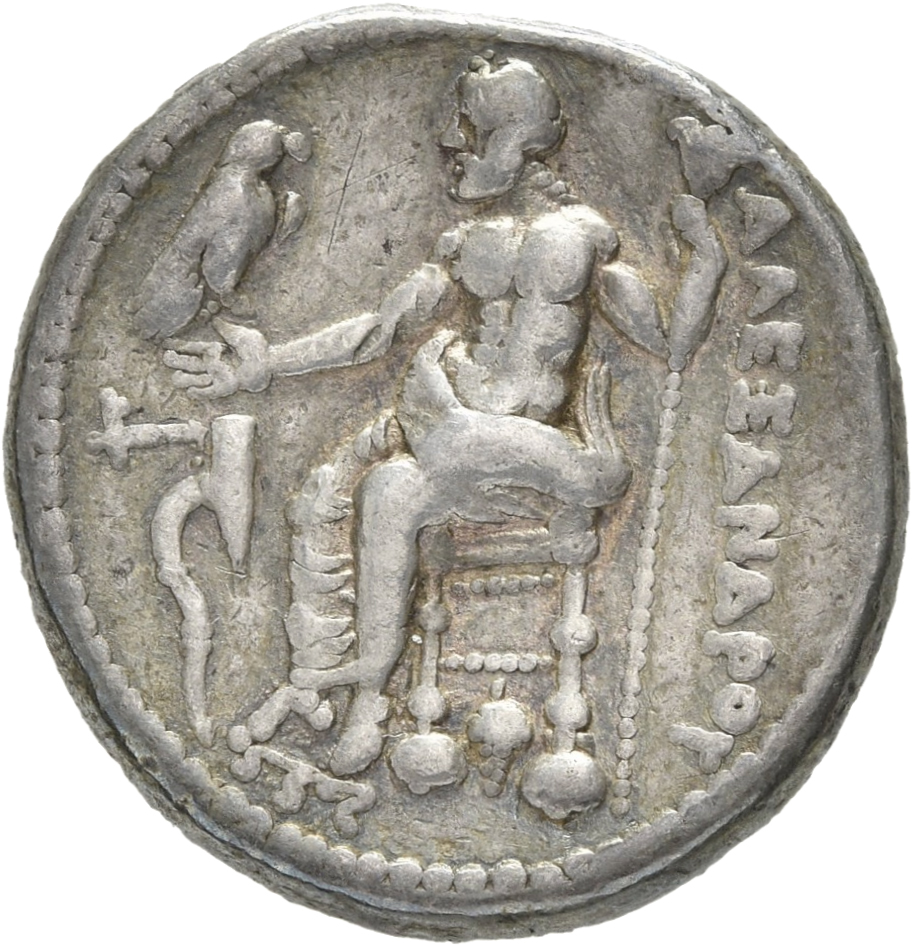 PRICE 3025 Alexander III reverse — Zeus seated on stool-throne left, eagle on outstretched right hand, sceptre in left hand