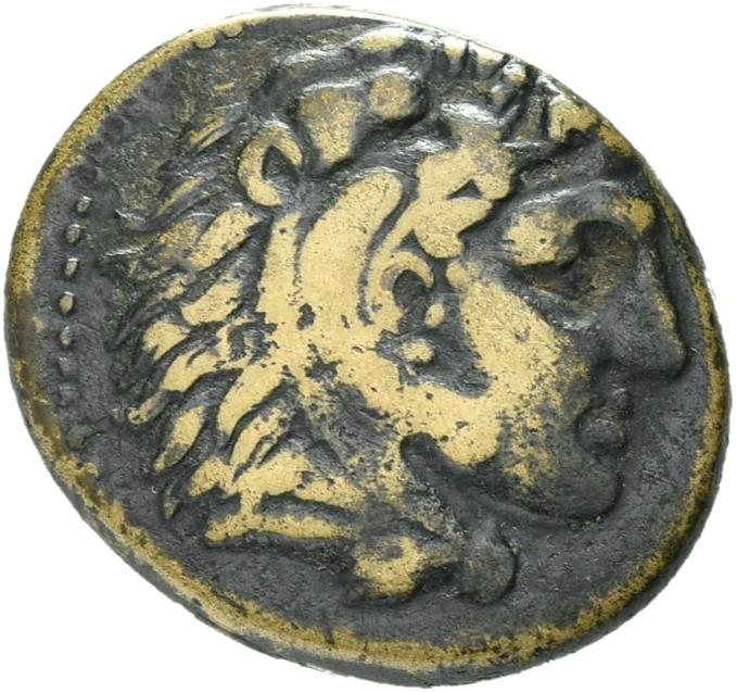 PRICE 3029 Alexander III obverse, Head of beardless Heracles right wearing lion skin headdress
