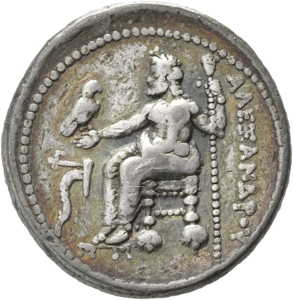 PRICE 3031 Alexander III reverse, Zeus seated on stool-throne left, eagle on outstretched right hand, sceptre in left hand