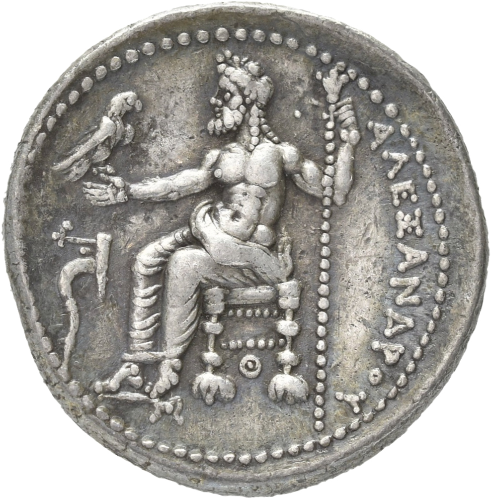 PRICE 3032 Alexander III reverse, Zeus seated on stool-throne left, eagle on outstretched right hand, sceptre in left hand