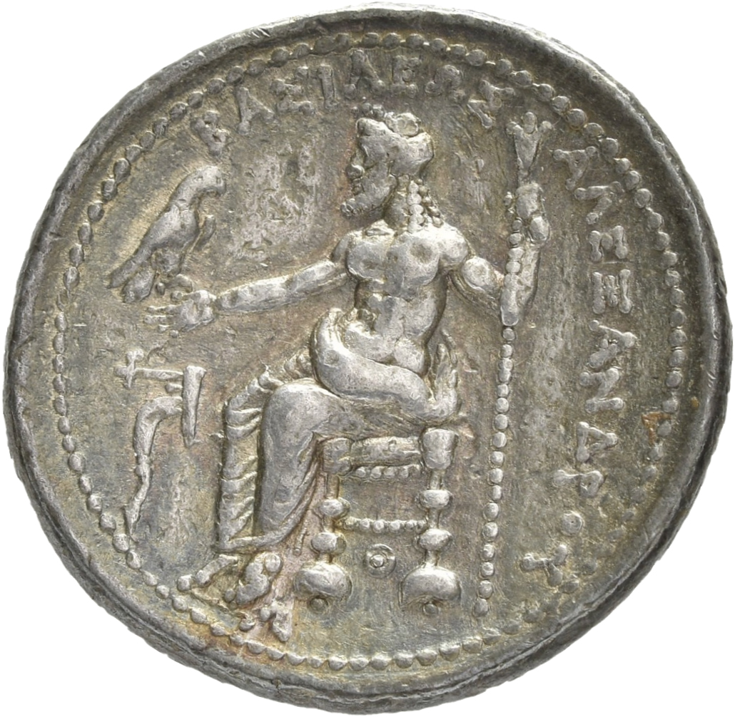 PRICE 3034 Alexander III reverse, Zeus seated on stool-throne left, eagle on outstretched right hand, sceptre in left hand