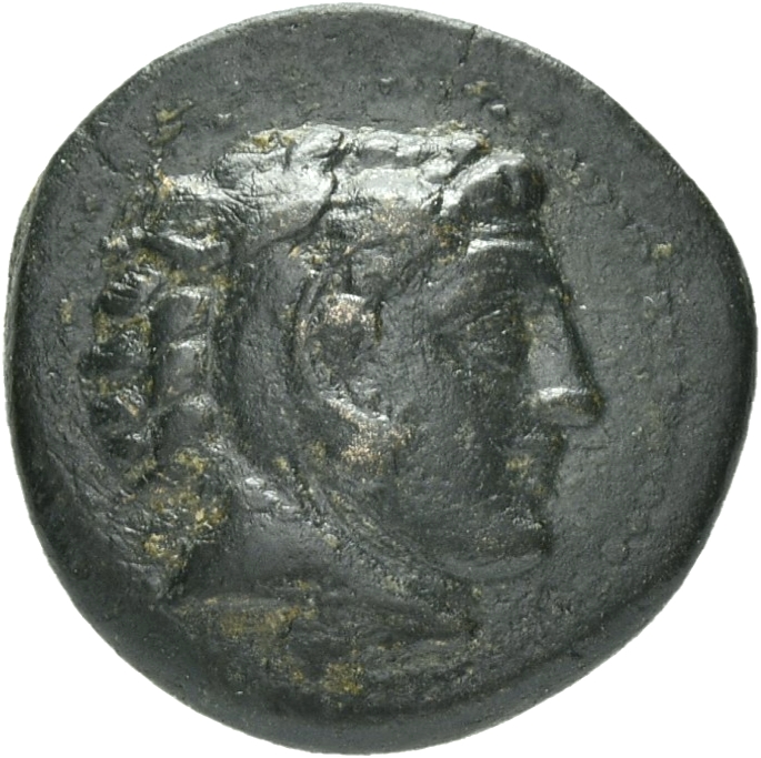 PRICE 304 Alexander III obverse, Head of beardless Heracles right wearing lion skin headdress