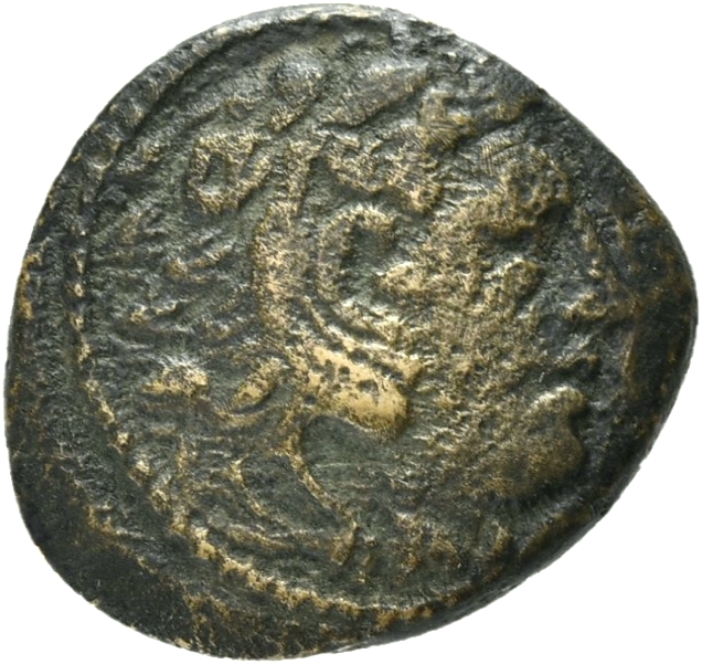 PRICE 305 Alexander III obverse, Head of beardless Heracles right wearing lion skin headdress