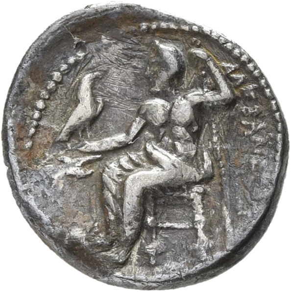 PRICE 3088 Alexander III reverse — Zeus seated on stool-throne left, eagle on outstretched right hand, sceptre in left hand