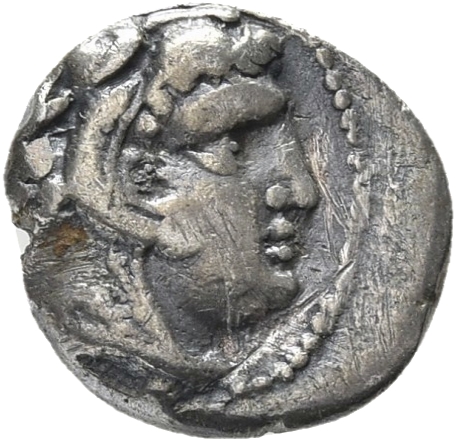 PRICE 3089 Alexander III obverse, Head of beardless Heracles right wearing lion skin headdress