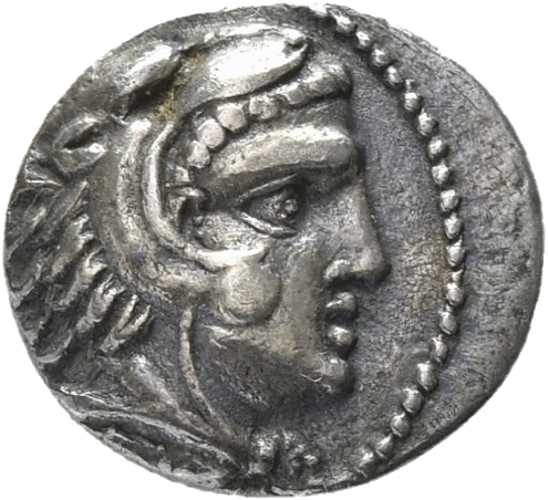 PRICE 3089 Alexander III obverse — Head of beardless Heracles right wearing lion skin headdress