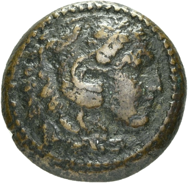 PRICE 312 Alexander III obverse, Head of beardless Heracles right wearing lion skin headdress