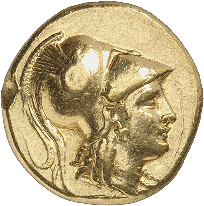 PRICE 3126 Alexander III obverse, Head of Athena right wearing Corinthian helmet with crest