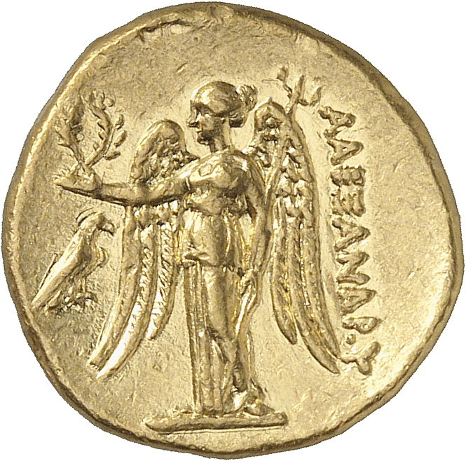 PRICE 3128 Alexander III reverse, Nike standing left holding wreath in right hand, and stylis in her left hand