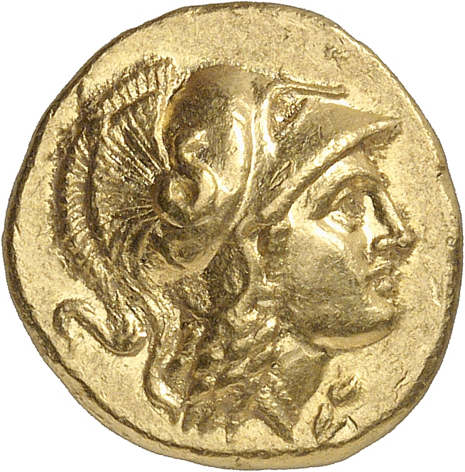 PRICE 3128 Alexander III obverse, Head of Athena right wearing Corinthian helmet with crest