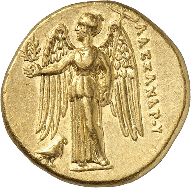 PRICE 3129 Alexander III reverse — Nike standing left holding wreath in right hand, and stylis in her left hand