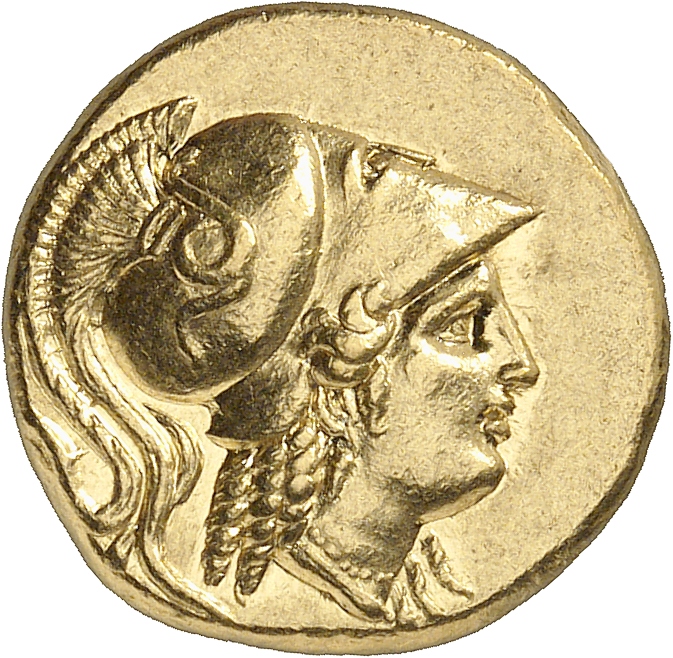 PRICE 3129A Alexander III obverse, Head of Athena right wearing Corinthian helmet with crest
