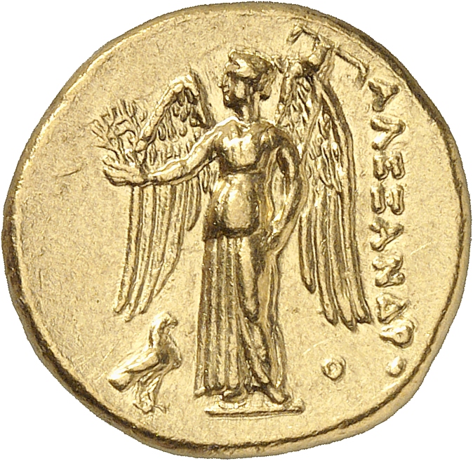 PRICE 3129A Alexander III reverse, Nike standing left holding wreath in right hand, and stylis in her left hand