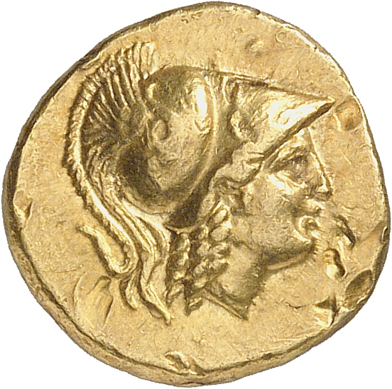 PRICE 3130 Alexander III obverse, Head of Athena right wearing Corinthian helmet with crest