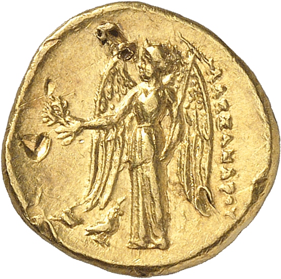PRICE 3130 Alexander III reverse — Nike standing left holding wreath in right hand, and stylis in her left hand