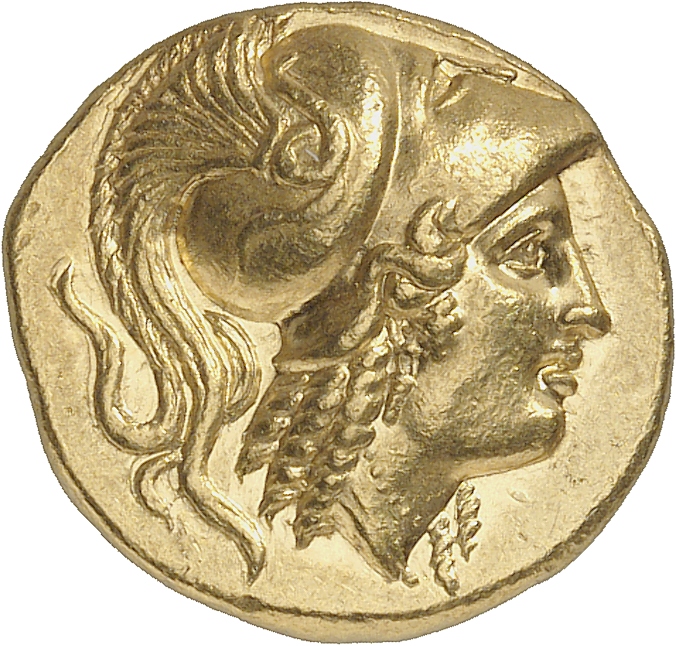 PRICE 3134 Alexander III obverse, Head of Athena right wearing Corinthian helmet with crest