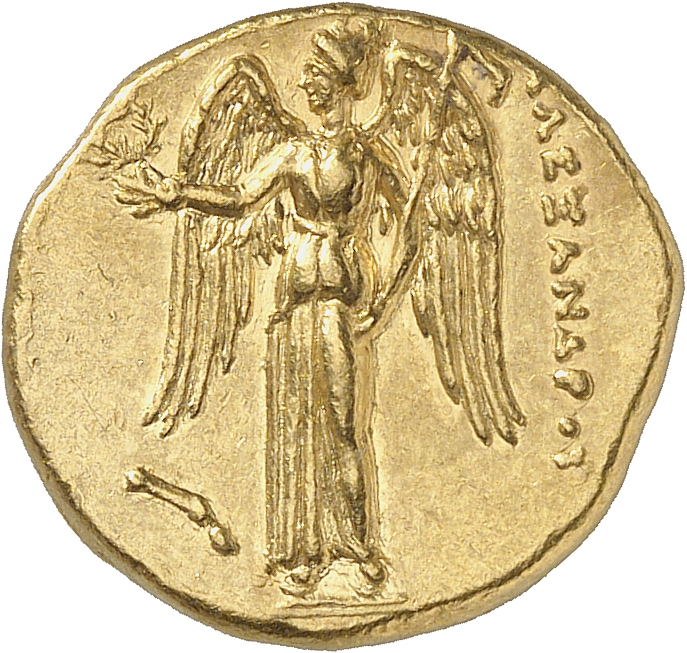 PRICE 3134 Alexander III reverse — Nike standing left holding wreath in right hand, and stylis in her left hand