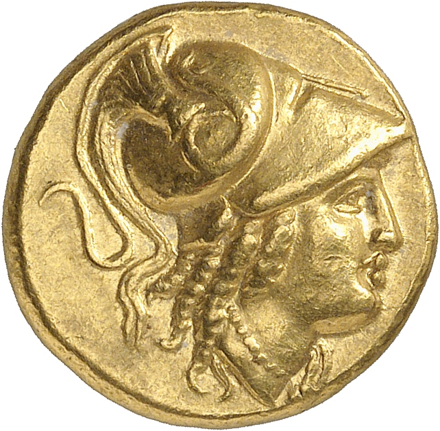 PRICE 3135 Alexander III obverse, Head of Athena right wearing Corinthian helmet with crest