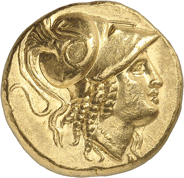 PRICE 3136 Alexander III obverse — Head of Athena right wearing Corinthian helmet with crest