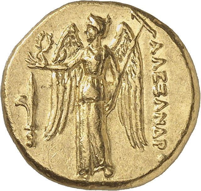PRICE 3136 Alexander III reverse — Nike standing left holding wreath in right hand, and stylis in her left hand