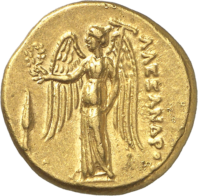 PRICE 3137 Alexander III reverse, Nike standing left holding wreath in right hand, and stylis in her left hand