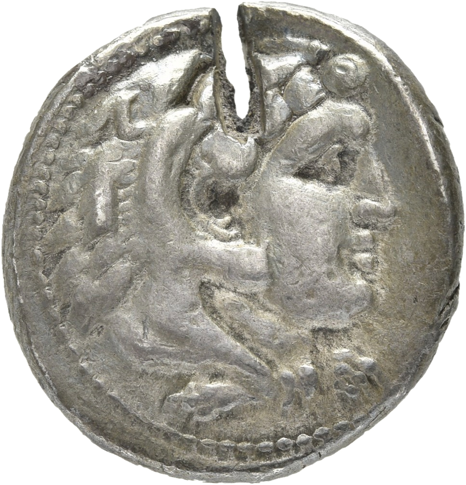 PRICE 3139 Alexander III obverse, Head of beardless Heracles right wearing lion skin headdress