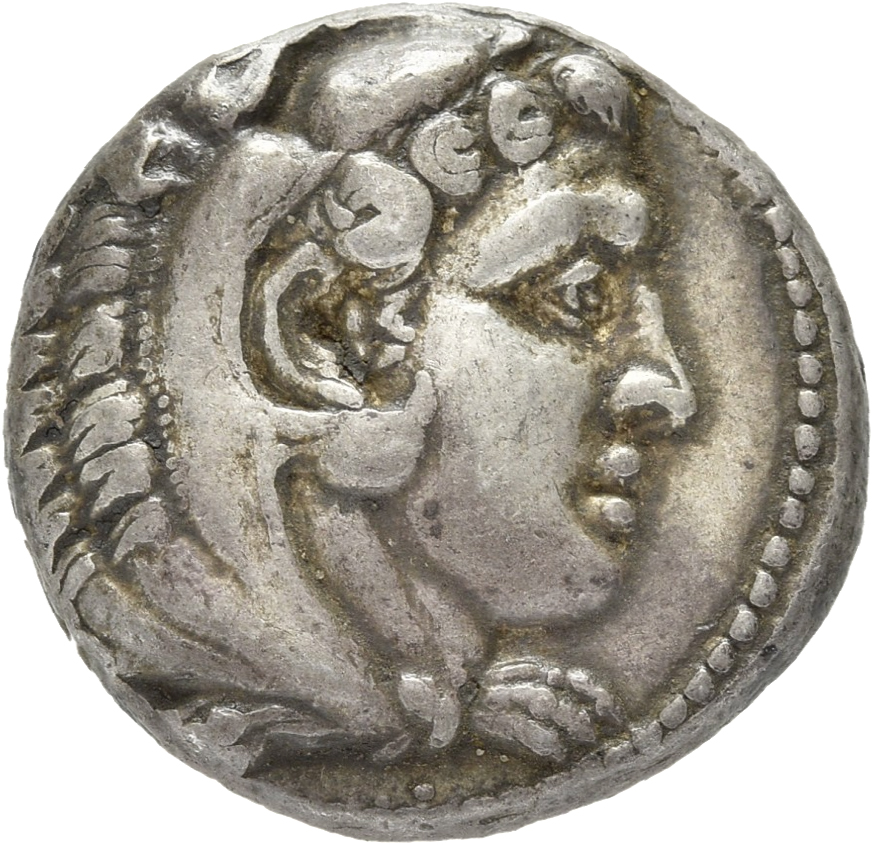PRICE 3139 Alexander III obverse — Head of beardless Heracles right wearing lion skin headdress