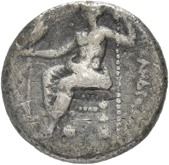 PRICE 3140 Alexander III reverse — Zeus seated on stool-throne left, eagle on outstretched right hand, sceptre in left hand