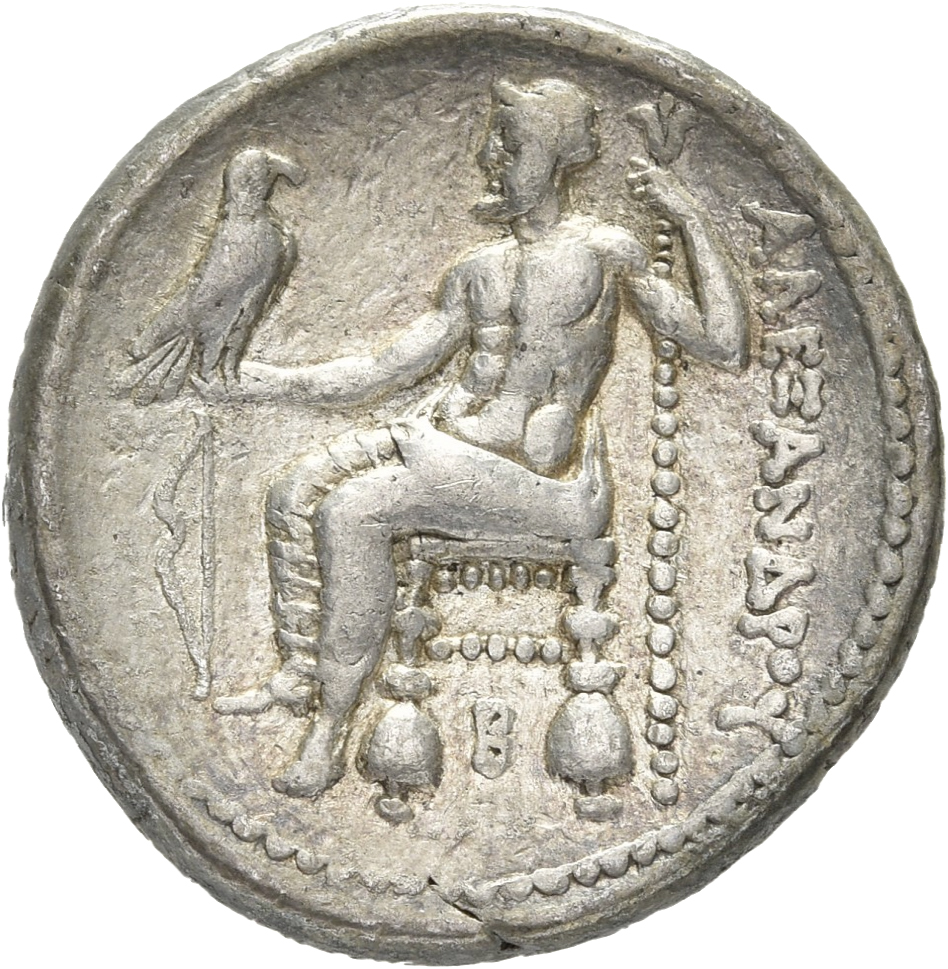 PRICE 3142 Alexander III reverse — Zeus seated on stool-throne left, eagle on outstretched right hand, sceptre in left hand