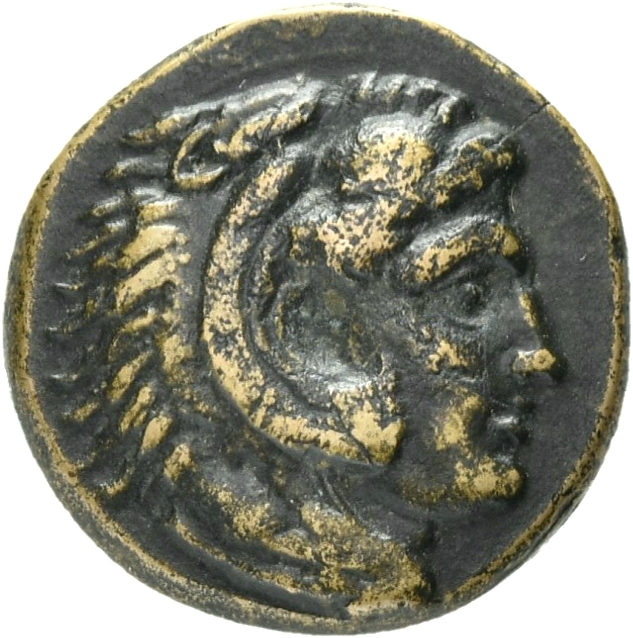 PRICE 320 Alexander III obverse, Head of beardless Heracles right wearing lion skin headdress