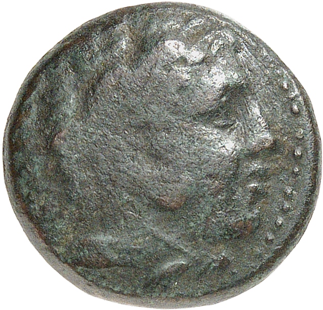 PRICE 321 Alexander III obverse, Head of beardless Heracles right wearing lion skin headdress