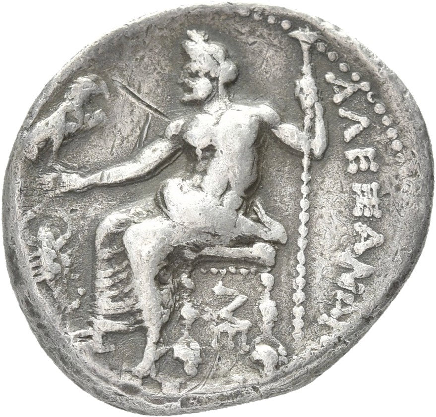 PRICE 3217 Alexander III reverse — Zeus seated on stool-throne left, eagle on outstretched right hand, sceptre in left hand