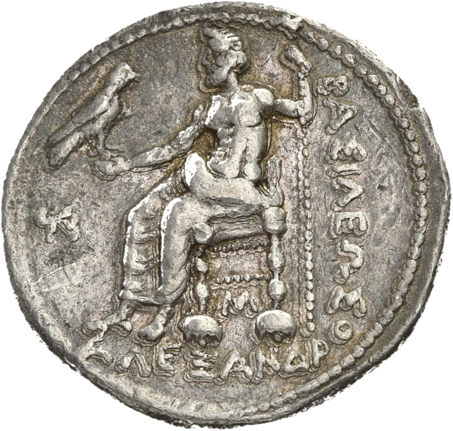 PRICE 3219 Alexander III reverse — Zeus seated on stool-throne left, eagle on outstretched right hand, sceptre in left hand