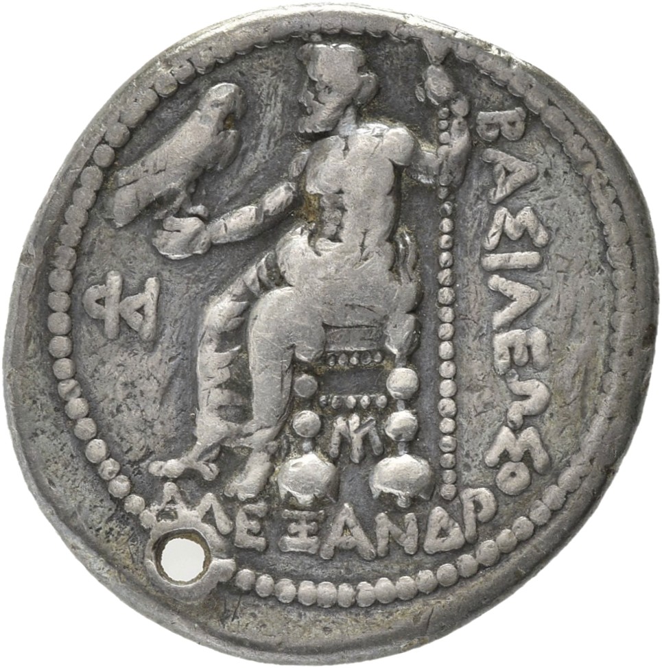 PRICE 3221 Alexander III reverse — Zeus seated on stool-throne left, eagle on outstretched right hand, sceptre in left hand