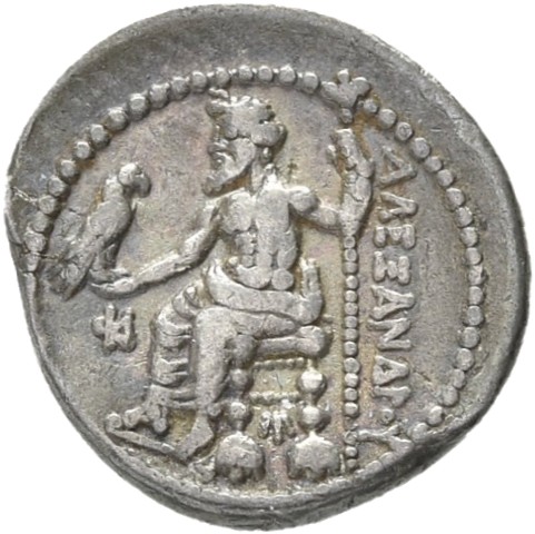 PRICE 3226 Alexander III reverse — Zeus seated on stool-throne left, eagle on outstretched right hand, sceptre in left hand
