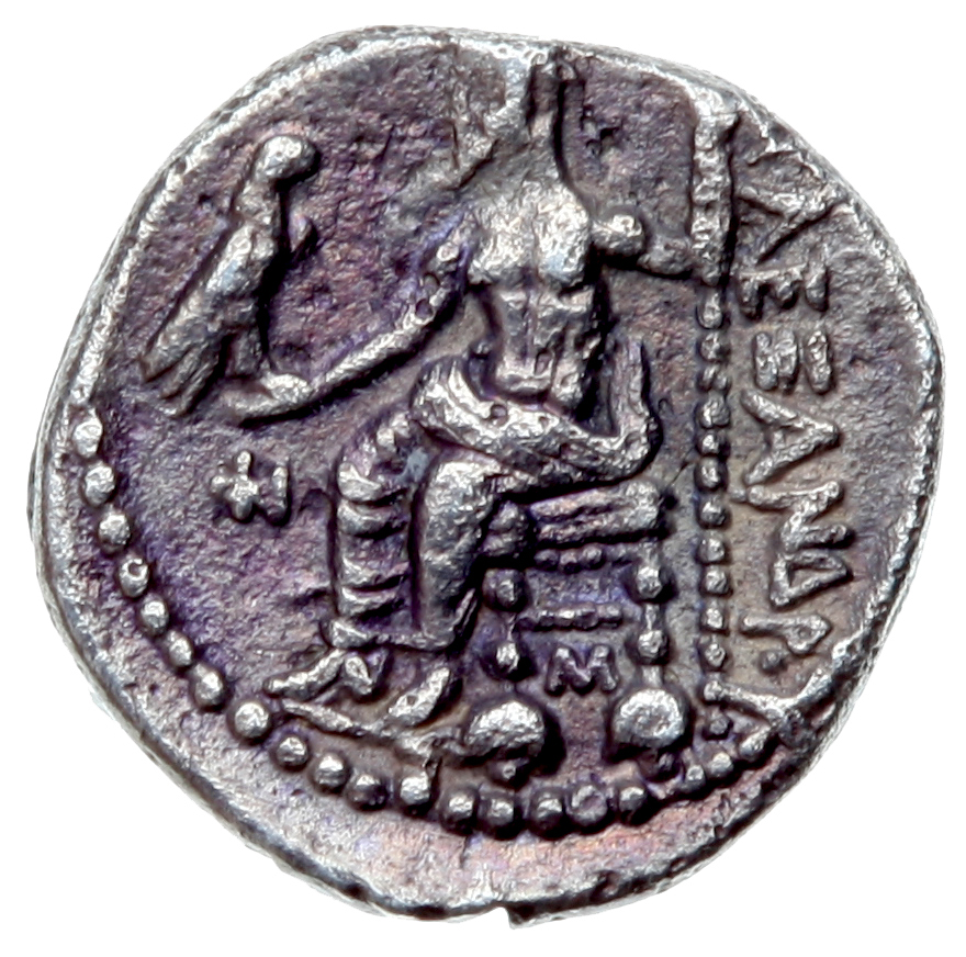 PRICE 3227 Alexander III reverse — Zeus seated on stool-throne left, eagle on outstretched right hand, sceptre in left hand