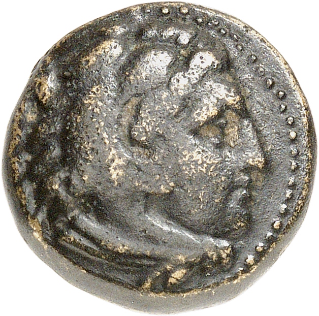 PRICE 323 Alexander III obverse — Head of beardless Heracles right wearing lion skin headdress