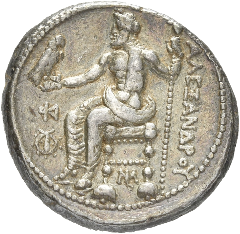 PRICE 3230 Alexander III reverse — Zeus seated on stool-throne left, eagle on outstretched right hand, sceptre in left hand