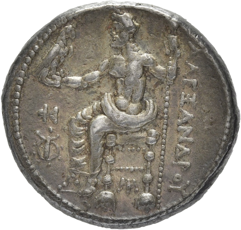 PRICE 3231A Alexander III reverse — Zeus seated on stool-throne left, eagle on outstretched right hand, sceptre in left hand